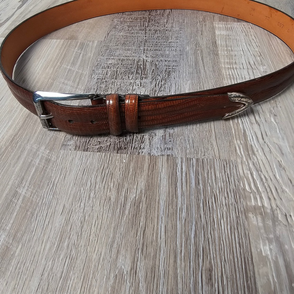 Trafalgar Mens Lizard Embossed Italian Calfskin Leather Belt 38 Brown USA